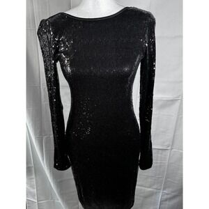 Frank Lyman Design Black Sequin Long Sleeve Party Cocktail Mini Dress